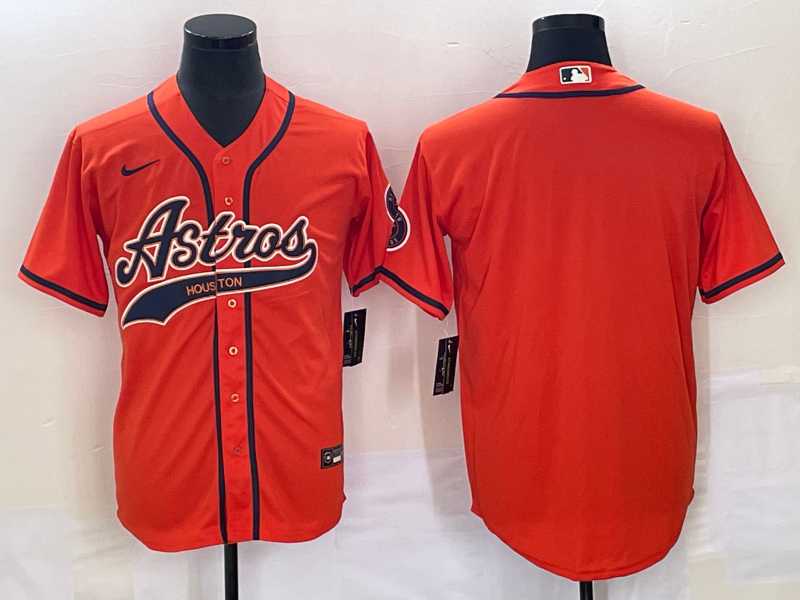 Mens Houston Astros Blank Number Orange With Patch Cool Base Stitched Baseball Jersey